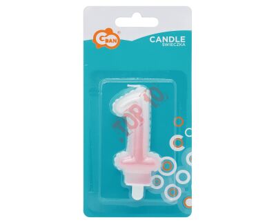 SF-PBR1 ŚWIECZKA CYFERKA 1, OMBRE, PERŁOWA BIAŁO-RÓŻOWA - 2