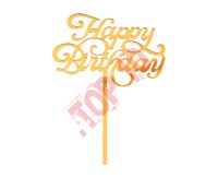 PF-DAHB DEKORACJA AKRYLOWA B&C NA TORT "HAPPY BIRTHDAY", ZŁOTA 11x15cm