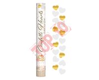 KP-ZB40 KONFETTI PNEUMATYCZNE ZŁOTE I BIAŁE SERDUSZKA (FOLIOWE I PAPIEROWE) / 40 CM