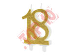 SCU5-18-019 ŚWIECZKA URODZINOWA "18" ZŁOTY BROKAT 7.5 cm 