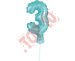 BC-5BL3 BALON FOLIOWY BŁĘKITNY "CYFRA 3" 13 CM NA PATYCZKU