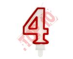 PF-SCC/4 ŚWIECZKA CYFERKA "4" CZERWONY KONTUR 7 CM