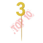 28-23 CYFERKA DREWNIANA NA TORT "3" ZŁOTA
