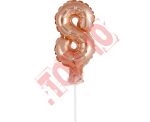 BC-5RZ8 BALON FOLIOWY RÓŻOWO-ZŁOTY "CYFRA 8" 13 CM NA PATYCZKU