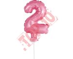 BC-5RO2 BALON FOLIOWY RÓŻOWY "CYFRA 2" 13 CM NA PATYCZKU