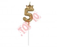 HC-SCK5 Świeczka cyferka 5, z koroną, szampańskie złoto, 6 cm