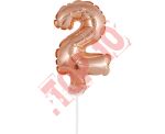 BC-5RZ2 BALON FOLIOWY RÓŻOWO-ZŁOTY "CYFRA 2" 13 CM NA PATYCZKU
