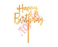 PF-DAKH DEKORACJA AKRYLOWA B&C NA TORT "HAPPY BIRTHDAY", ZŁOTA, 14x10cm