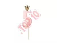 SCU6-5-081J Świeczka urodzinowa Cyferka 5, jasny różowy, 9.5cm