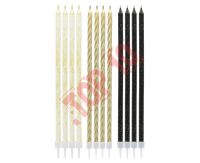 BH-SCZB ŚWIECZKI METALICZNO-BROKATOWE, CZARNE/BIAŁE/ZŁOTE