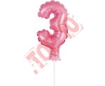BC-5RO3 BALON FOLIOWY RÓŻOWY "CYFRA 3" 13 CM NA PATYCZKU
