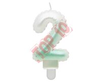 SF-PBZ2 ŚWIECZKA CYFERKA 2, OMBRE, PERŁOWA BIAŁO-ZIELONA