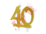 SCU5-40-019 ŚWIECZKA URODZINOWA "40" ZŁOTY BROKAT 7.5 cm 