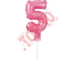 BC-5RO5 BALON FOLIOWY RÓŻOWY "CYFRA 5" 13 CM NA PATYCZKU