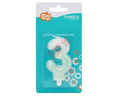 SF-PBZ3 ŚWIECZKA CYFERKA 3, OMBRE, PERŁOWA BIAŁO-ZIELONA - 2