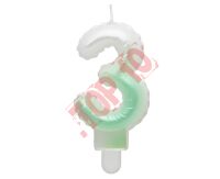 SF-PBZ3 ŚWIECZKA CYFERKA 3, OMBRE, PERŁOWA BIAŁO-ZIELONA