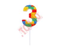 BH-SPK3 ŚWIECZKA PIKER KLOCKI CYFERKA "3" WIELOKOLOROWA