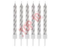 SF-SZSR ŚWIECZKI B&C ZAKRĘCONE SREBRNE, 8CM, 12/12