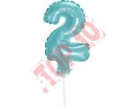 BC-5BL2 BALON FOLIOWY BŁĘKITNY "CYFRA 2" 13 CM NA PATYCZKU