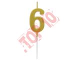 BH-SPZ6 ŚWIECZKA CYFERKA ''6'', METALICZNA ZŁOTA, PIKER B&C