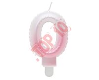 SF-PBR0 ŚWIECZKA CYFERKA 0, OMBRE, PERŁOWA BIAŁO-RÓŻOWA