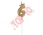 HC-SCK6 Świeczka cyferka 6, z koroną, szampańskie złoto, 6 cm