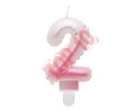 SF-PBR2 ŚWIECZKA CYFERKA 2, OMBRE, PERŁOWA BIAŁO-RÓŻOWA