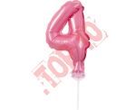BC-5RO4 BALON FOLIOWY RÓŻOWY "CYFRA 4" 13 CM NA PATYCZKU