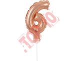 BC-5RZ6 BALON FOLIOWY RÓŻOWO-ZŁOTY "CYFRA 6" 13 CM NA PATYCZKU
