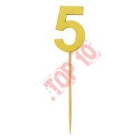 28-25 CYFERKA DREWNIANA NA TORT "5" ZŁOTA
