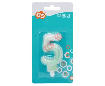 SF-PBZ5 ŚWIECZKA CYFERKA 5, OMBRE, PERŁOWA BIAŁO-ZIELONA - 2