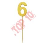 28-26 CYFERKA DREWNIANA NA TORT "6" ZŁOTA