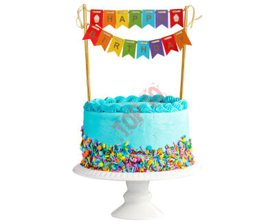 QT-DTHK DEKORACJA NA TORT HAPPY BIRTHDAY, KOLOROWE FLAGI - 2