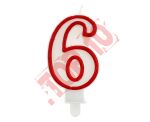 PF-SCC/6 ŚWIECZKA CYFERKA "6" CZERWONY KONTUR 7 CM