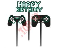 PF-TOGA Topper urodzinowy na tort Game On „Happy Birthday"