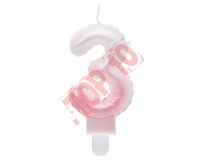 SF-PBR3 ŚWIECZKA CYFERKA 3, OMBRE, PERŁOWA BIAŁO-RÓŻOWA