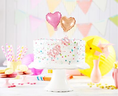 BS-4RZ BALON FOLIOWY SERCE NA PATYCZKU, RÓŻOWO-ZŁOTE 8 cm - 2