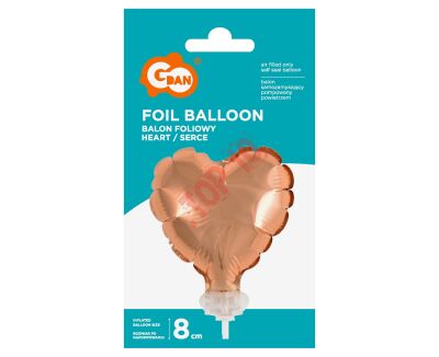 BS-4RZ BALON FOLIOWY SERCE NA PATYCZKU, RÓŻOWO-ZŁOTE 8 cm - 3