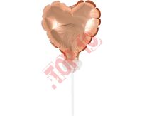 BS-4RZ BALON FOLIOWY SERCE NA PATYCZKU, RÓŻOWO-ZŁOTE 8 cm