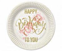 TM01_OG_055101 TALERZYKI PAPIEROWE HAPPY BIRTHDAY ZŁOTE KROPKI, 18cm, 8 szt.