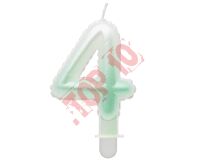 SF-PBZ4 ŚWIECZKA CYFERKA 4, OMBRE, PERŁOWA BIAŁO-ZIELONA