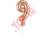BC-5RZ9 BALON FOLIOWY RÓŻOWO-ZŁOTY "CYFRA 9" 13 CM NA PATYCZKU