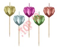 SF-PSEM ŚWIECZKI PIKERY SERDUSZKA, METALICZNE, 5 szt.