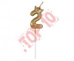 HC-SCK2  Świeczka cyferka 2, z koroną, szampańskie złoto, 6 cm