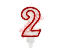 PF-SCC/2 ŚWIECZKA CYFERKA "2" CZERWONY KONTUR 7 CM