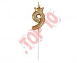 HC-SCK9 Świeczka cyferka 9, z koroną, szampańskie złoto, 6 cm
