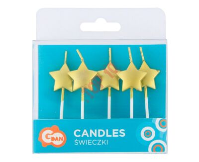 ŚWIECZKI PIKERY GWIAZDKI, METALICZNE ZŁOTE, 5 SZT. PF-SPGZ - 2
