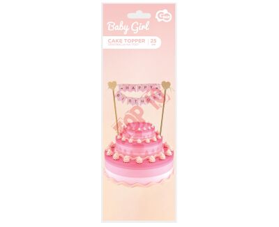 QT-DHBR TOPPER NA TORT HAPPY BIRTHDAY RÓŻOWY - 2