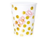 PF-KPZGB KUBECZKI PAPIEROWE BIAŁE, GROSZKI ZŁOTE, 250ml / 6szt.